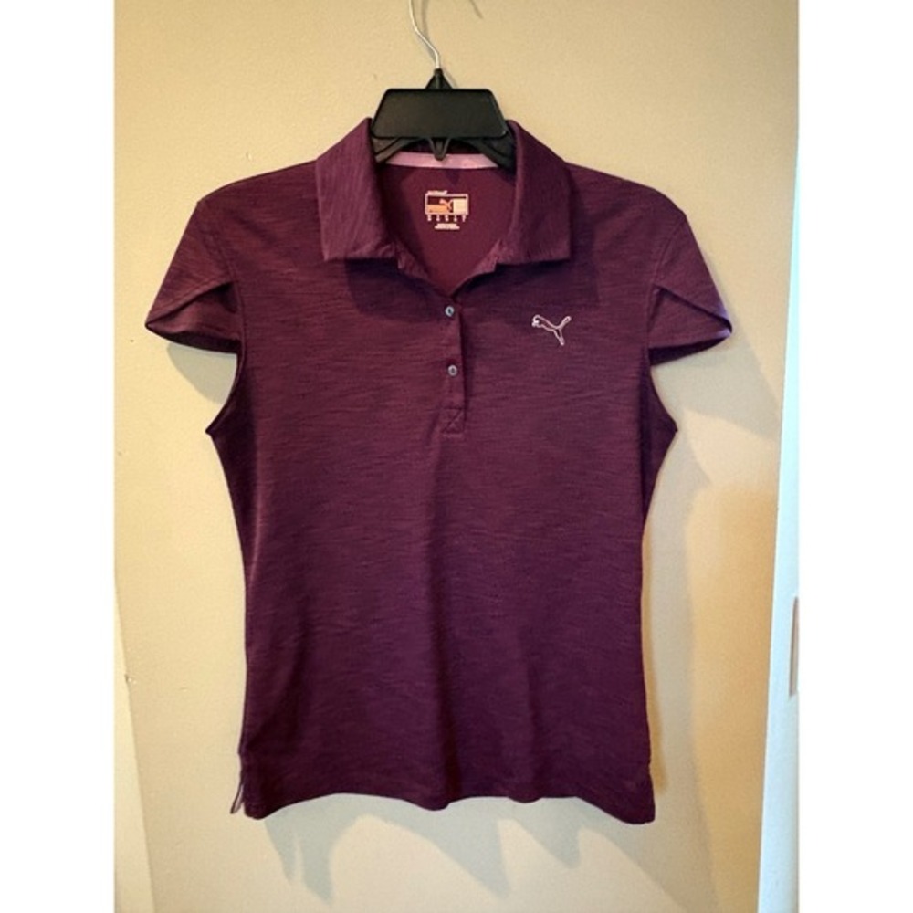 Puma Womens Sportlifestyle dryCELL Polo Shirt Purple Space Dye Cap Sleeve XS